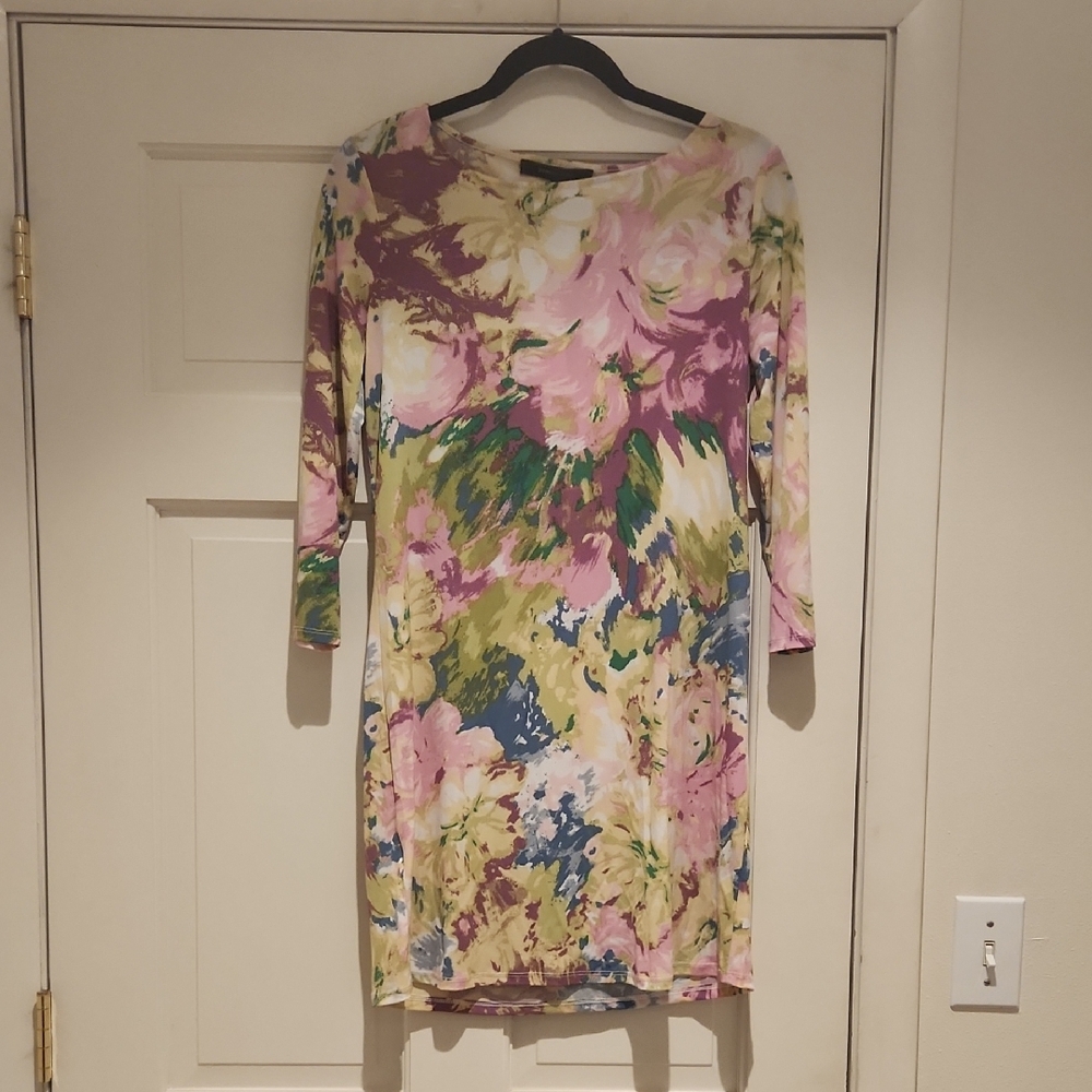 NWT BCBG MaxAzria Noely Pink, Green & Blue Floral Festival Midi Dress Women's S